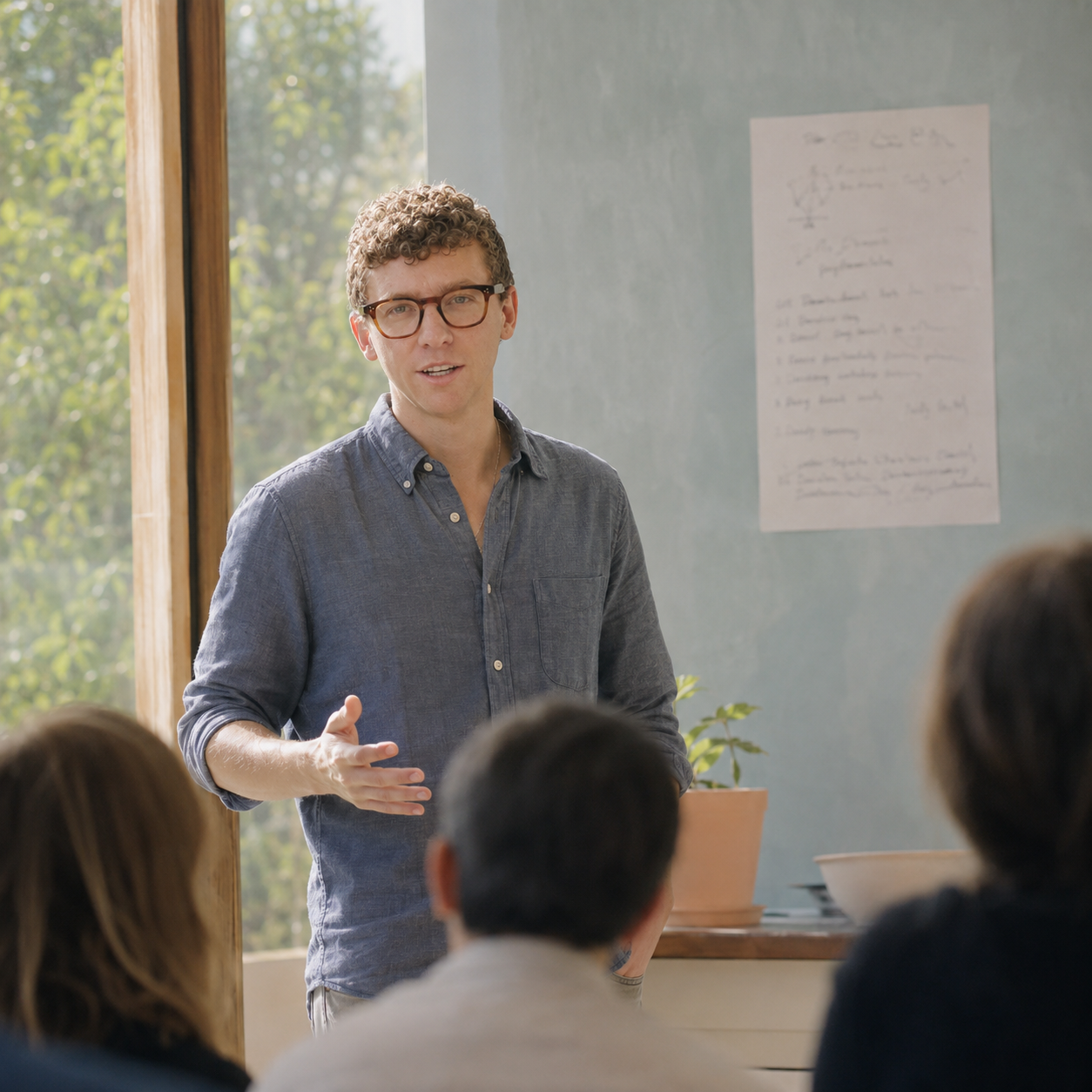 Evan teaching in an intimate group setting
